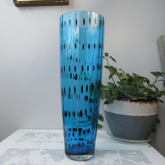 Accents Glass Aqua Blue Tall Vase With Black Speckles Poshmark